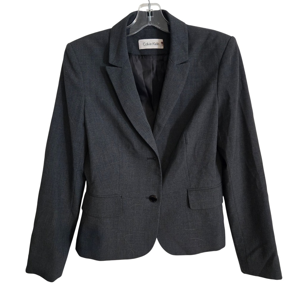 Calvin Klein Women's Blazer Size 6 Gray Career Office‎ Work Jacket Stretch